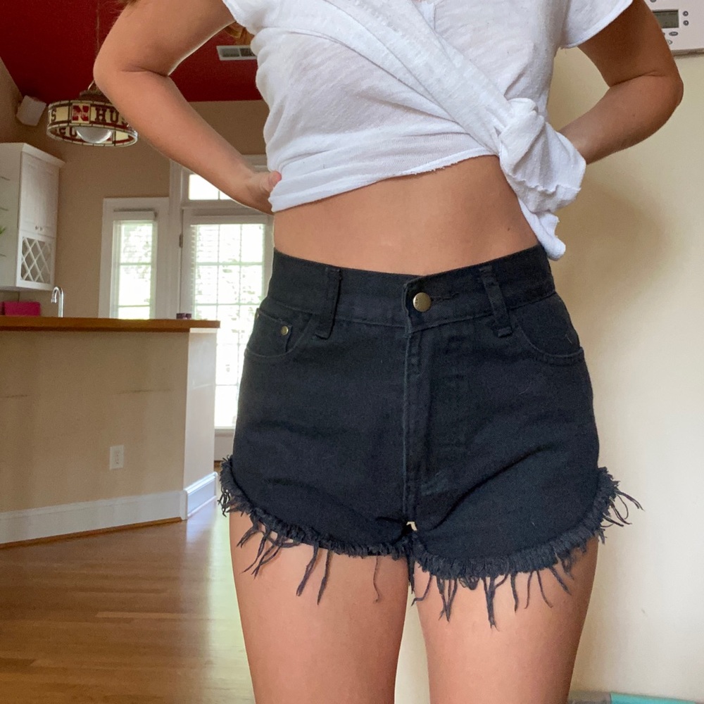 black jean shorts